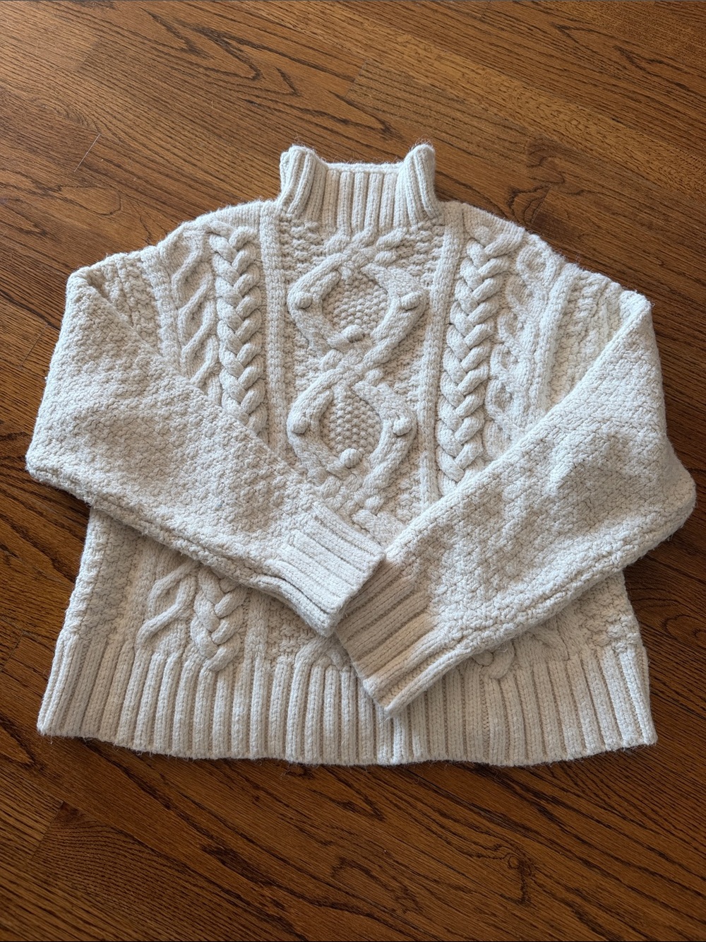Zara Cream Cable Knit Turtleneck Sweater